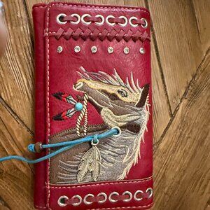 Justin West Dales Pony Horse Embroidery Mane Western Country Women's Wallet